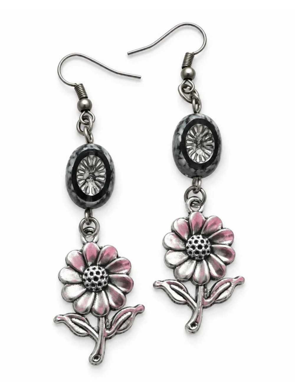 Silver Flower Dangle Earrings
